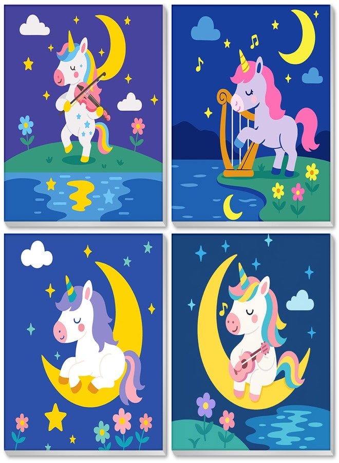 Nariolar 4 Pack Paint by Numbers Kit for Kids Ages 4-8 with 8X8 inch Pre-Printed Canvas,Acrylic Paint Pots and 6 Painting Brushes，Creative Gifts for Kids（Moon Unicorn - Image 1